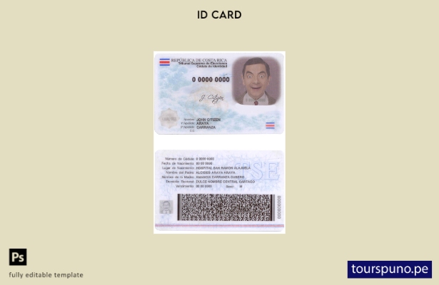 Plantilla de identificación de Costa Rica lista para imprimir
